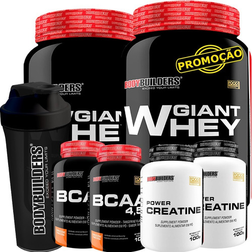 Kit 2x Whey Protein + 2x Bcaa + 2x Creatina + Coqueteleira Sabor Chocolate