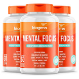 Kit 3x Mental Focus, Otimizador Cerebral, 60 Cáps, Biogens
