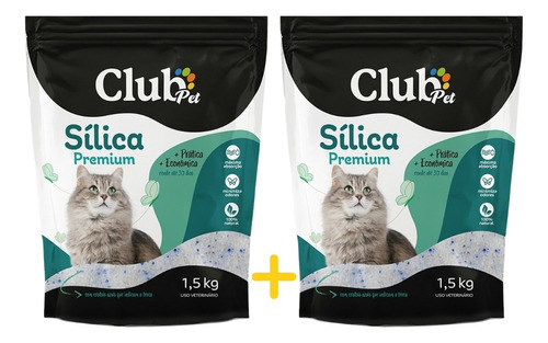 Kit Com 2 Areias P/ Gatos Sílica Premium Clubpet 1,5kg