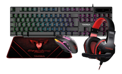 Kit X4 Teclado Mouse Auriculares Pad Gamer Targa Mars 400 Color Del Teclado Negro