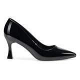 Zapato Tacones Formal Negro Mujer Charol Puntiagudo Weide