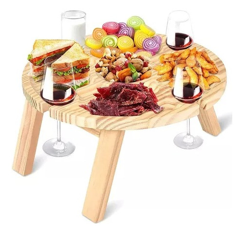 Mesa Tabla De Madera Picnic Plegable Comida Picoteo Viajes