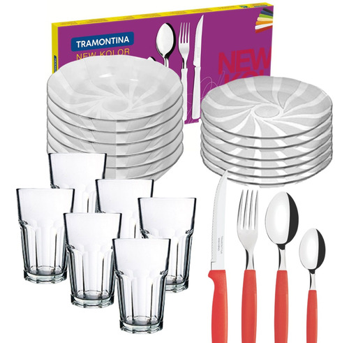 Set Juego Vajilla Platos Vasos 42pz Tramontina Rigolleau