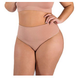 Calcinha Plus Size Pala Cós Alto Em Algodão Bege Cor Da Pele