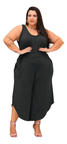 Macacão Plus Size  Pantacourt Pantalona Cinto Liso G1 G2 G3