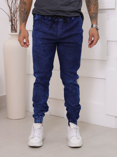 Calça Jogger Jeans Sarja Masculina Com Punho Elástico 