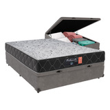 Cama + Box Baú Casal Cinza Colchão Orthopedic Comfort Prime