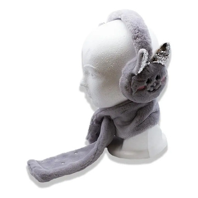 Set Bufanda Y Orejeras De Peluche Infantil De Conejito Gris Gris Oscuro Felpa