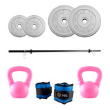 Kit Sport Maniac Gris Barra, Pesas Rusas, Tobilleras 21kg