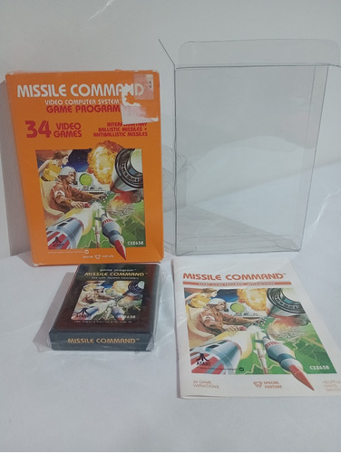 Atari 2600 Missile Comand Caja Juego, Manual Y Protector (b)