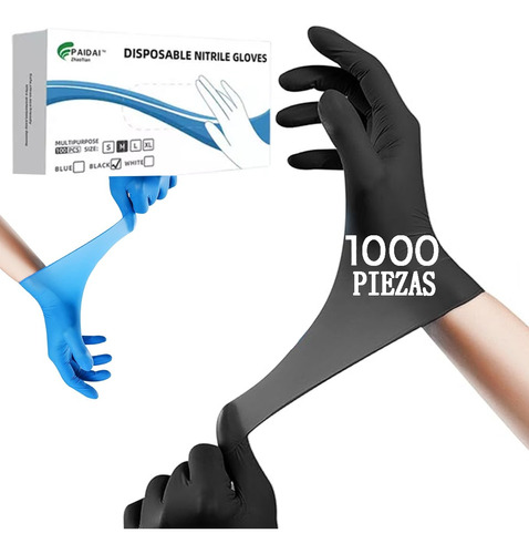 1000pz Guantes Nitrilo Negro Azul Libre De Látex Sin Polvo