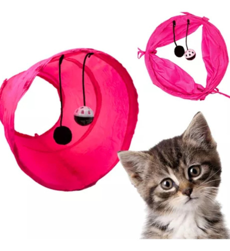 Brinquedo Pet Túnel Para Gatos Cães Interativo Dobrável Rosa