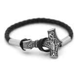 Guoshuang Thor Mjolnir Viking Amuleto Pulsera De Cuero Escan