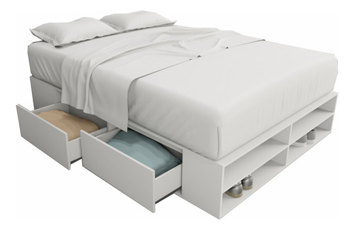 Cama Box Cajonera Con Zapatero P/ Sommier 2 Plazas 140 X 190