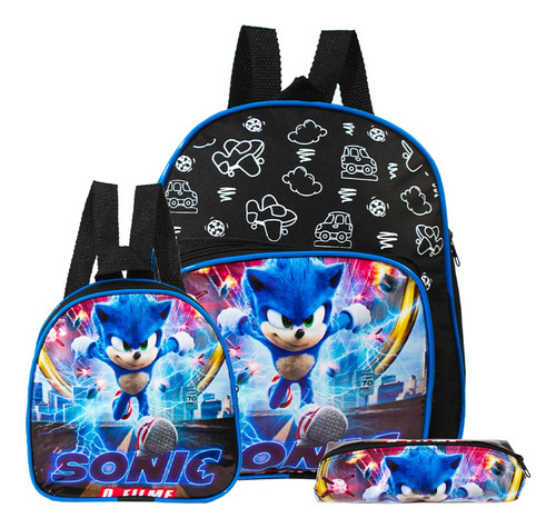 Kit Mochila Infantil Pequena Sonic Runner Filme De Costa