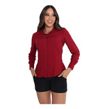 Blusa Camisa Social Feminina Manga Longa Casual Trabalho