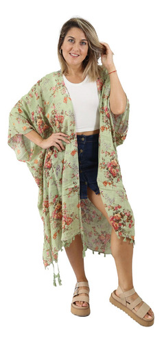 Kimono Mujer Largo Chaleco Grande Estampado Spiga 31 K3891