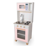 Mini Cozinha Infantil Com Pia Fogão E Micro-ondas Rosa Bebê
