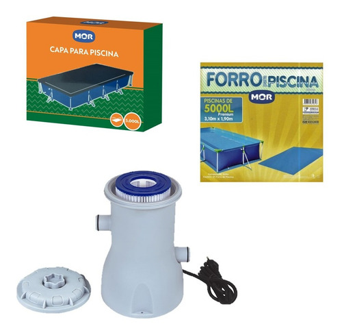 Kit Capa E Forro + Filtro Bomba Para Piscina 5000l  Mor