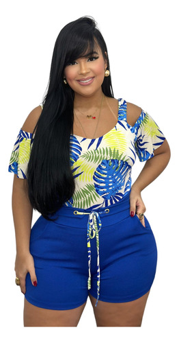 Conjunto Plus Size Blusa Com Decote E Short 46 A 54