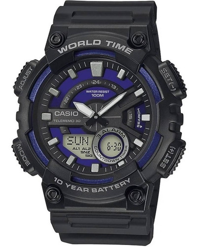 Reloj Casio Aeq110 Caucho Negro / Dorado 30memorias Original