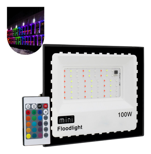 Refletor Led Holofote 100w Bivolt Rgb Colorido C/ Controle