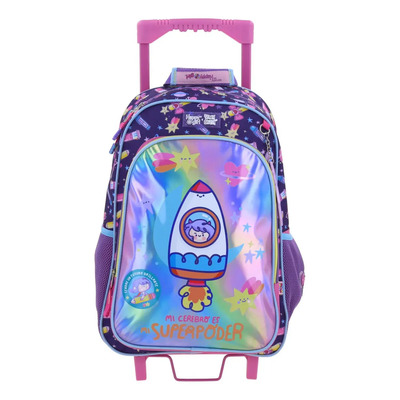 Mochila Grande Con Ruedas Chenson Escolar Vania Bachur Pacia Niña Primaria Color Rosa Oscuro Diseño De La Tela Liso