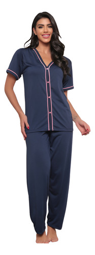 Pijama Feminino Calça Americano Com Botões Amamentação