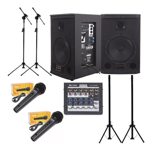 Kit Saga 8 Ativa Passiva Mesa6 Canais 2 Mic Shure Sv200 Orig