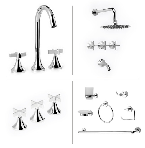 Combo Griferia Peirano Teruel  + Kit Accesorios Baño 3000