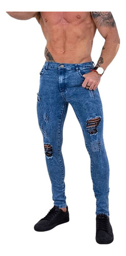 Jeans Pantalon Hombre Chupin Rotura Elastizado Nevado Moda 