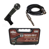 Kit Microfone Sas 58c  Santo Angelo Com Cabo Xlr P10 Mono 4m