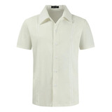 Camisa Cuban Camp Guayabera Para Hombre, Manga Corta, Con Pl