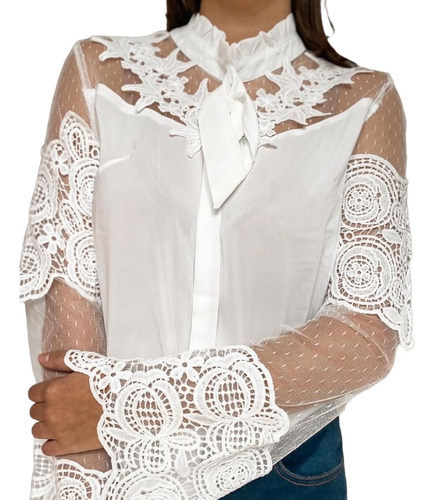 Camisa Mujer Blusa Importada Calada Puntilla Broderie Encaje