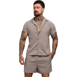 Conjunto Masculino Liso Camisa E Short Adulto 