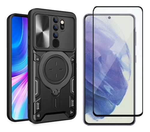 Capa Armor Com Suporte +pelicula 3d Para Redmi Note 8 Pro