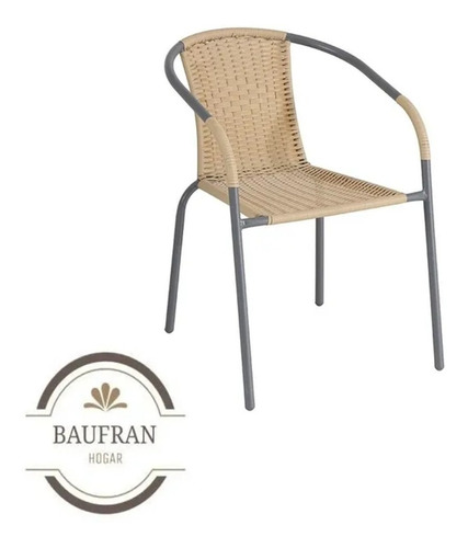 Silla Caño Grafito Con  Rattan Sintético Café Claro/ Natural