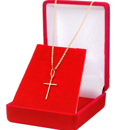 Corrente Feminina Ouro 18k Piastrine 45cm Pingente Crucifixo