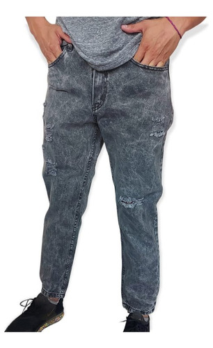 Pantalon De Jeans Mom Rigido Con Y Sin Roturas Hombre