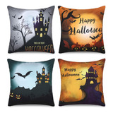 4 Fundas Para Cojin Almohada Halloween, Castillos Tenebroso