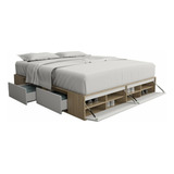 Cama Box Sommier 2 Plazas 4 Cajones + Zapatero King Size 2mt Color Olmo Everest