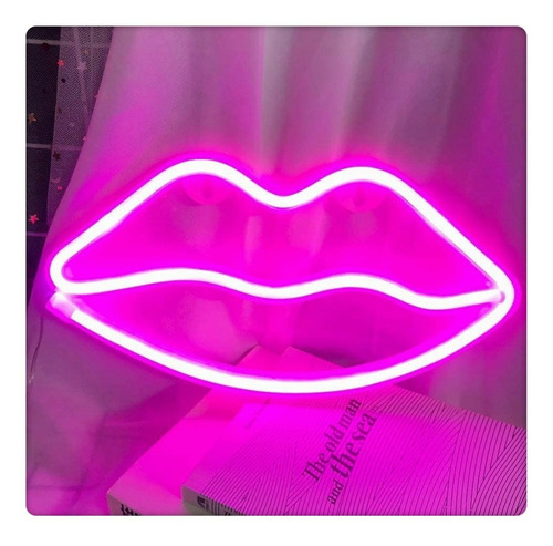 Luz De Neón Lampara Led Decorativa Labio Love Batería/ Usb Color De La Pantalla Labio Rosado