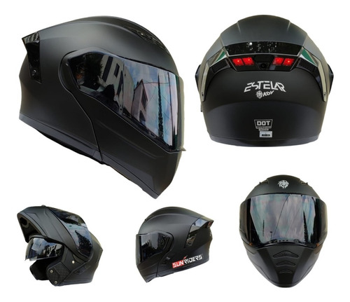 Casco Para Motociclista Kov Estelar Negro Mate Con Luz Dm Mt