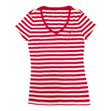 Playera Tommy Hilfiger Original Rosa Cuello V Rayas