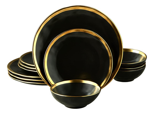 Vajilla En Set Porcelana Negro Mate 12 Pzs Diseño Único