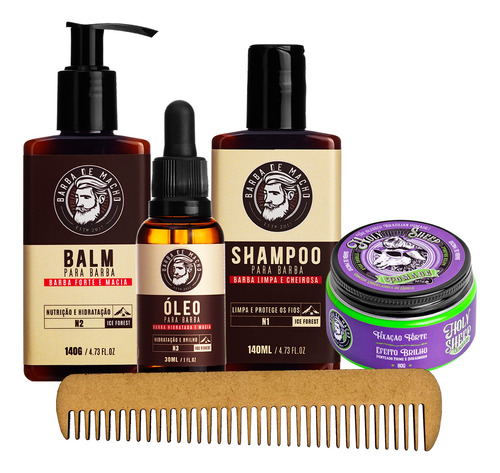 Kit Shampoo + Balm + Óleo + Pente De Madeira + Envio Grátis