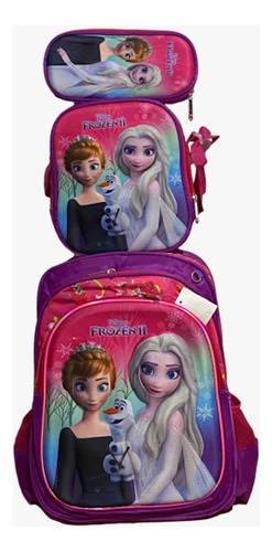 Combo Mochila Lonchera Lapicera 3d Con Luz Frozen Reforzada