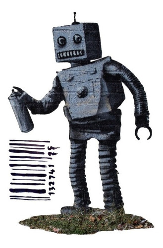 Vinilo Decorativo Banksy   Tagging Robot  (120cm X 115cm) Color Multicolor