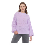 Sweater Mujer Calado Morado Corona