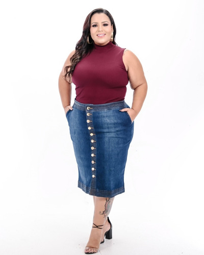 Saia Jeans Moda Plus Size Com Elastano G1 Ao G4